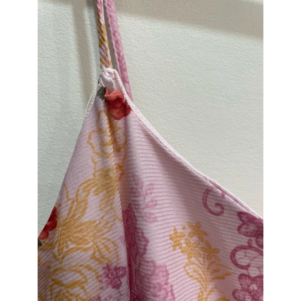 Vintage Y2K Pelican Cove Babydoll Dress L Pink Floral Spaghetti Strap Asymmetric - Picture 3 of 9
